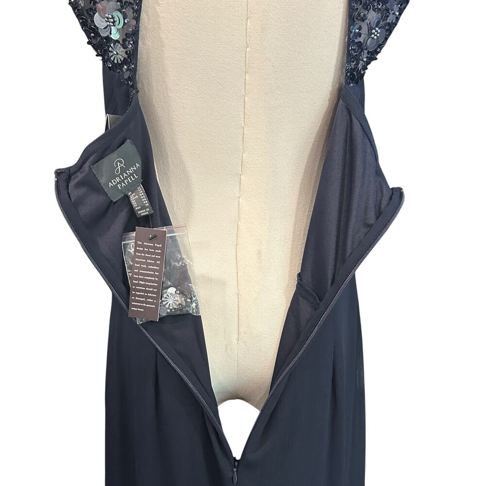 NWT Adrianna Papell Bead Yoke Chiffon Maxi Dress Mermaid Gown SZ 12 Formal Black - Picture 11 of 11